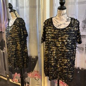 Dress Barn Black and Gold Ruffled Blouse